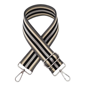 Adjustable wide striped shoulder strap for bags with silver swivel metal hooks