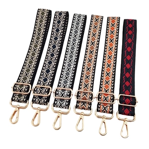 Adjustable colorful jacquard diamond pattern wide bag straps with gold metal hooks