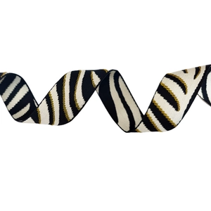Zebra pattern knit bag strap with gold threads and adjustable length in S-shape
