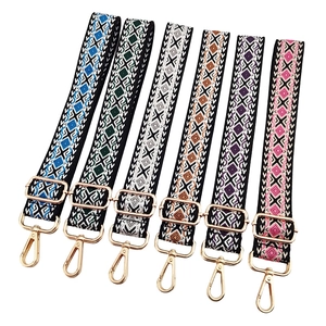 Ethnic style colorful jacquard diamond wide shoulder straps with gold alloy buckles