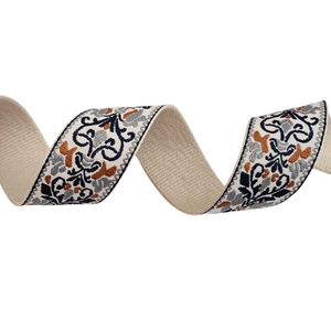 Detail of bohemian jacquard embroidered bag strap with vintage floral weaving patterns