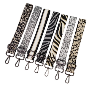 Adjustable leopard print and geometric pattern wide canvas bag straps with metal hooks