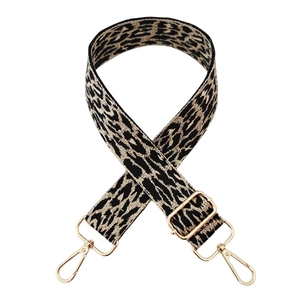 Detailed leopard print shoulder strap with gold hardware and lobster clasps for bags