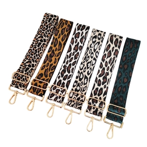 Adjustable leopard print jacquard wide bag strap with gold metal hooks in six colors