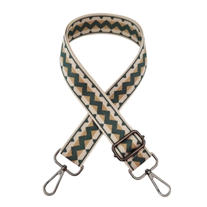 Macro detail of high-density canvas bag strap with colorful wave jacquard pattern