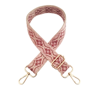 Ethnic style pink and purple jacquard shoulder strap with golden metal hooks for handbags