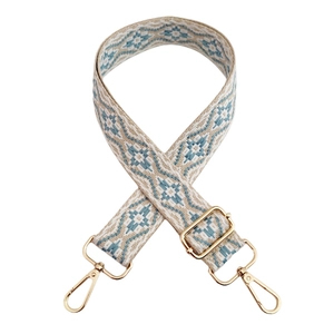 Adjustable 3.8cm jacquard wide shoulder strap with light blue geometric patterns