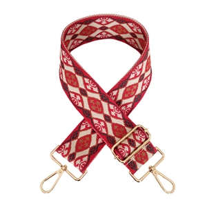 Nahaufnahme von民族风 geometrischer Jacquard-Taschengurt mit goldenen Metallschnallen