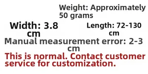 Detailed size chart for the 3.8cm wide adjustable cotton bag strap weighing 50g