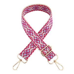 Adjustable 3.8cm jacquard replacement shoulder strap with pink blue geometric patterns