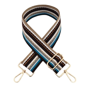 Adjustable wide shoulder strap with coffee, blue, and white stripes for crossbody bags