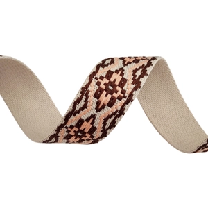 Macro detail of jacquard woven geometric strap showing 3.8cm texture and pattern