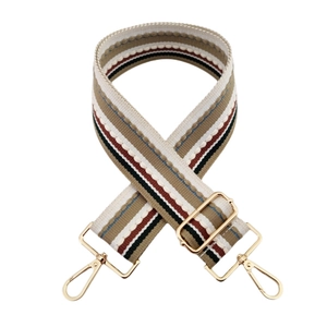 Adjustable thickened wide shoulder bag strap with colorful stripes and gold metal hardware