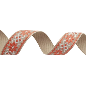 Adjustable floral jacquard wide shoulder strap with orange and white embroidery