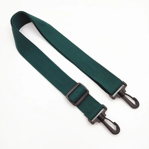 Adjustable solid cotton canvas shoulder strap in dark green with durable plastic buckles