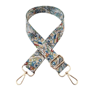 Adjustable wide replacement bag strap with colorful abstract geometric and wave patterns