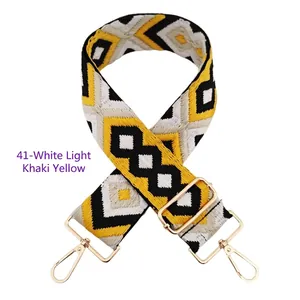 5cm adjustable geometric diamond woven shoulder strap with gold metal hooks