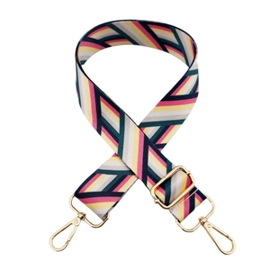 Adjustable polyester shoulder strap with colorful ethnic geometric patterns and gold clips