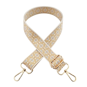 Ethnic style geometric woven bag strap with golden hardware adjustable shoulder belt