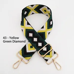 5cm adjustable wide shoulder strap with colorful geometric rhombus pattern and gold hardware