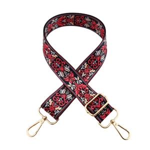 Ethnic bohemian style colorful floral jacquard wide shoulder strap with gold hardware