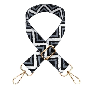 Adjustable wide replacement shoulder strap with black grey zigzag geometric pattern