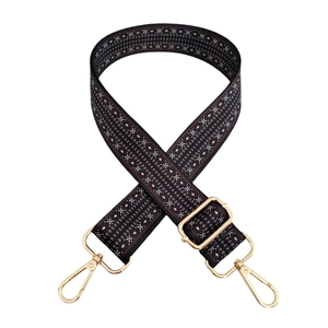 Adjustable geometric jacquard wide shoulder strap with gold-tone lobster clasps for bags