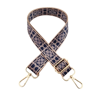 Bohemian geometric wide shoulder strap with golden metal lobster clasps for handbags