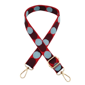 Adjustable 2.5cm red jacquard woven shoulder strap with retro polka dots and gold clasps