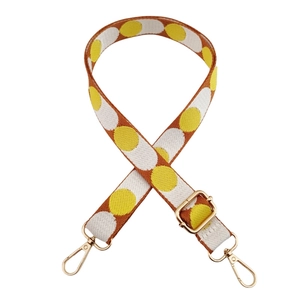 Adjustable 2.5cm canvas shoulder strap with brown, yellow, and white polka dot pattern