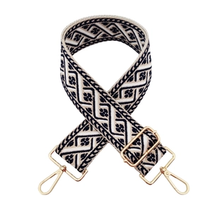 Adjustable wide replacement bag strap with colorful geometric jacquard and gold clips