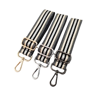 Adjustable Woven Shoulder Strap Metallic Thread Striped Pattern Bag Strap With Swivel Lobster Clasps