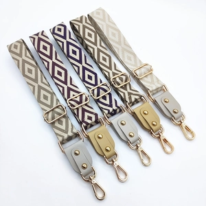 Adjustable colorful geometric diamond jacquard wide shoulder straps with gold metal hooks