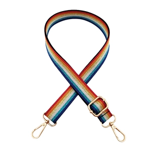 Rainbow striped shoulder strap with golden metal swivel hooks and adjustable buckle