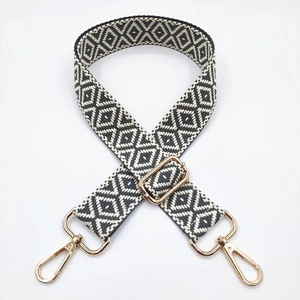 Bohemian geometric diamond pattern adjustable crossbody bag strap with gold metal hardware