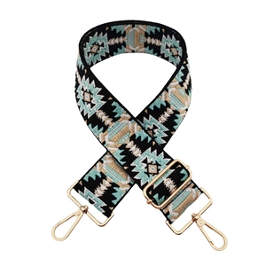 Ethnic bohemian style embroidered wide bag strap with gold metal hardware adjusters