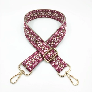 Detail of adjustable 3.8cm colorful jacquard purse strap with gold metal swivel hooks