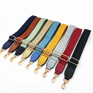 Adjustable Wide Polyester Shoulder Bag Strap Replacement With Geometric Meander Pattern Gold Metal Buckle For Women Handbag