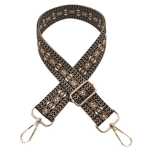 Adjustable 3.8cm wide jacquard strap with geometric diamond patterns and gold hooks