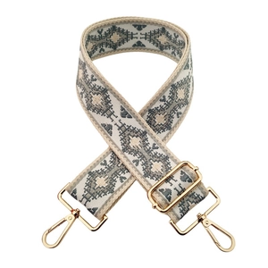 Ethnic jacquard wide shoulder strap with geometric pattern and gold metal hooks