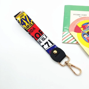 Rainbow car plate print canvas wrist strap with gold metal lobster clasp for keys