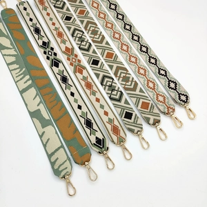 Ethnic style wide replacement shoulder straps with geometric patterns and gold clips