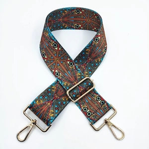 5cm ethnic bohemian replacement shoulder strap with colorful geometric pattern and gold hooks