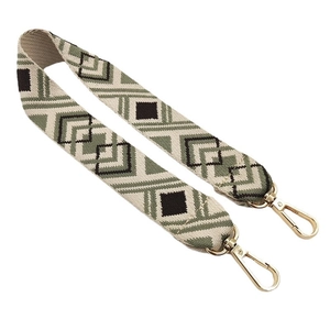 Ethnic geometric strap in green and black with gold lobster clasps for shoulder bags