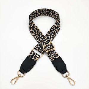 Adjustable leopard print wide shoulder strap with gold metal buckles for bags
