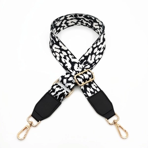Adjustable wide leopard print bag strap with high-density weave and gold metal hooks