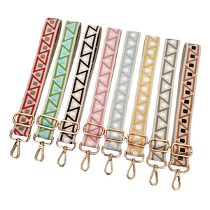 Wide Bag Shoulder Strap Replacement Adjustable Polyester Cotton Geometric Pattern Colorful Crossbody Belt Metal Hooks