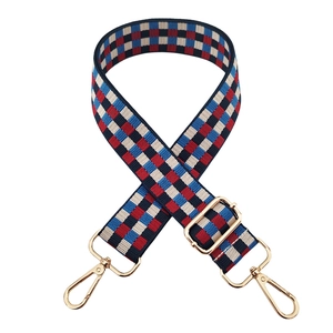 Adjustable checkerboard nylon shoulder strap with gold-plated metal swivel hooks