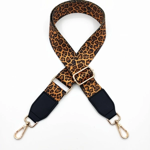 Adjustable leopard print wide canvas shoulder strap with gold metal lobster clasps