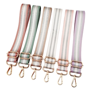 Wide Bag Strap Striped Polyester With Metallic Silver Wire Adjustable Replacement Shoulder Belt For Women Handbags